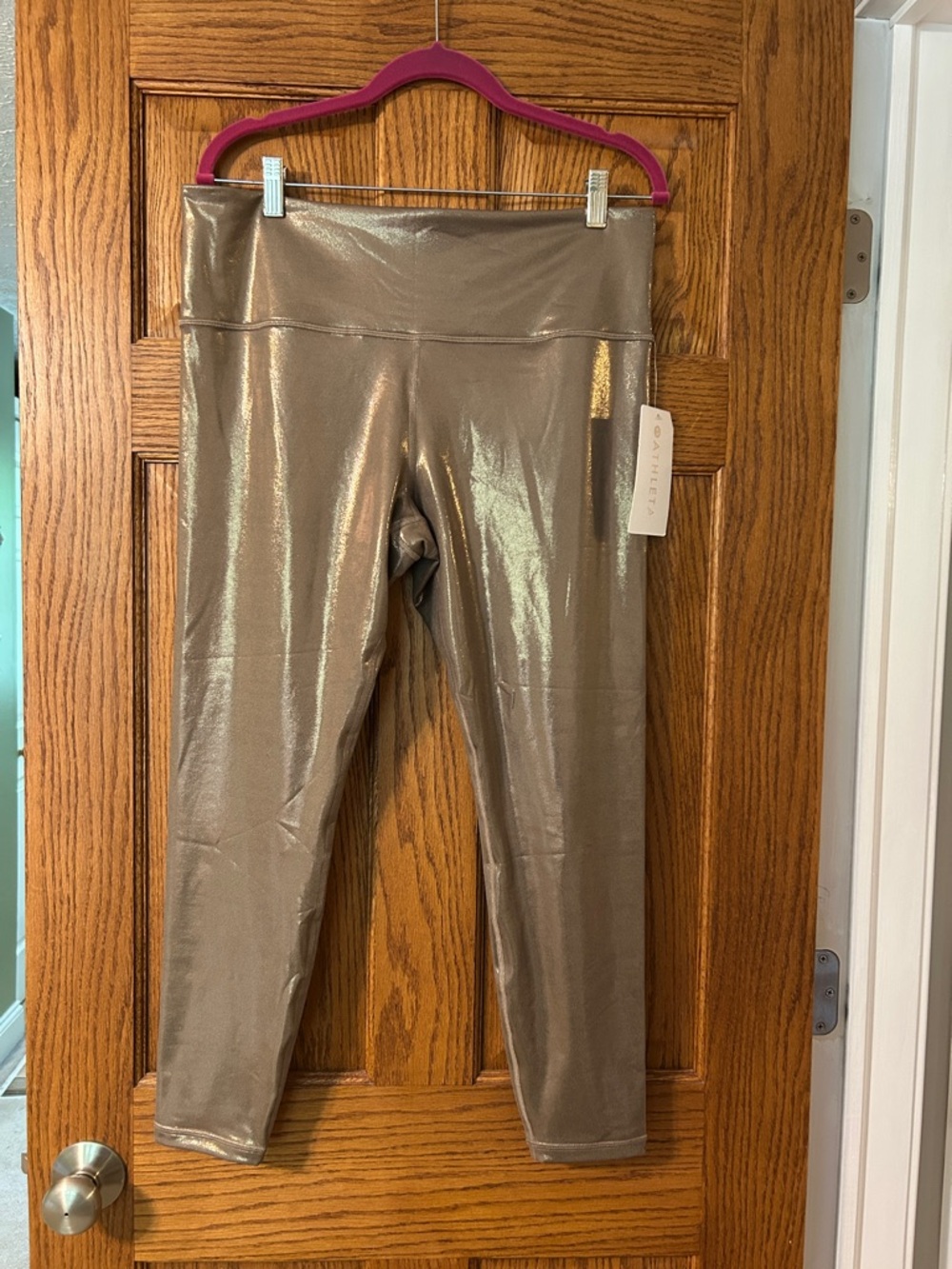 Athleta Elation Shine Metallic Gold-Taupe Leggings